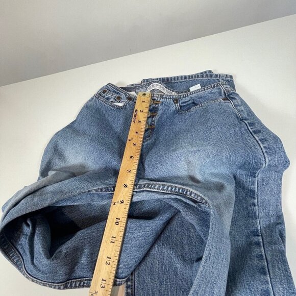 Express Womens Precision Fit Hipster Flare Denim Jeans Blue 1/2 Long Button Y2K - Picture 8 of 10